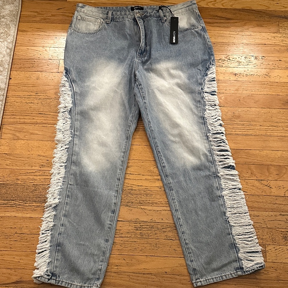 Fashion Nova Distressed Blue Straight Leg Jeans